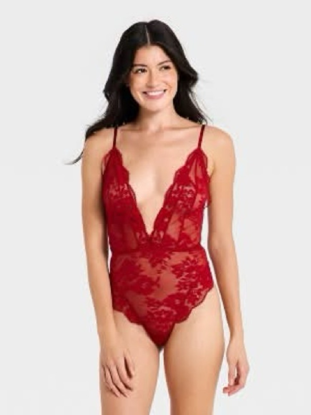 Auden Women's Eyelash Lace High Leg Lingerie Teddy Bodysuit S